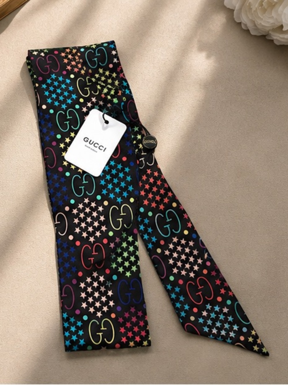 Black Multicolor GG Star Twilly Scarf – Designer Inspired